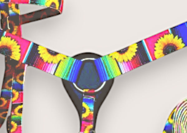 Pony Size Serape Sunflower Print Headstall & Breast Collar Set | Nylon Horse Tack