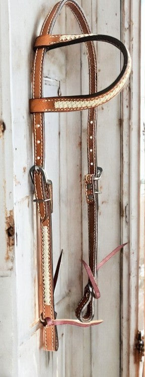 Argentina cow leather one ear headstall with rawhide lacing