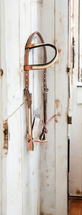 Argentina cow leather one ear headstall with rawhide lacing