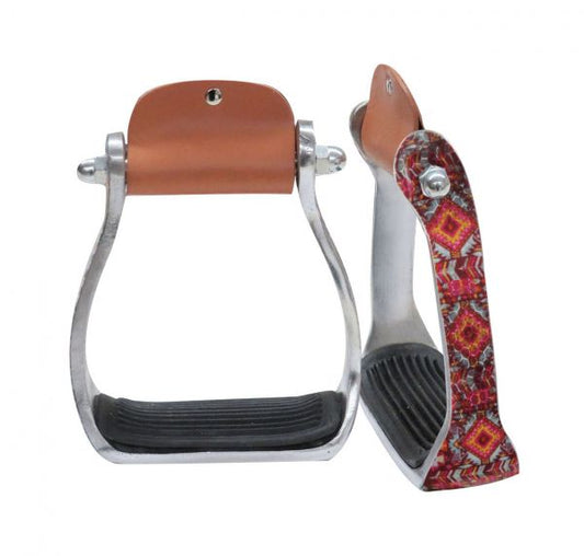 Shimmering pink Navajo print stirrups