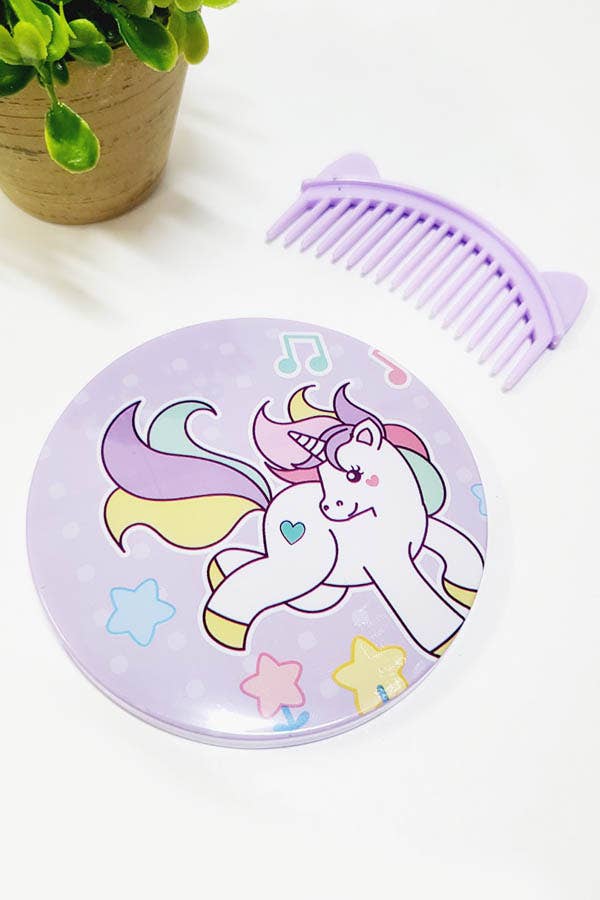 Unicorn Theme Brush and Mirror Set
