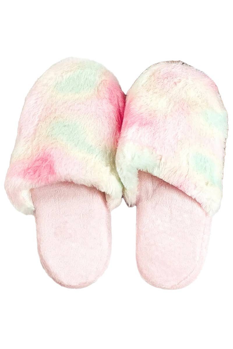 Tie Dye Pastel Fuzzy Fleece Foam Lounge Slippers