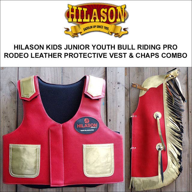 Bull Riding Vest Junior Youth Bull Pro Rodeo Leather Chaps