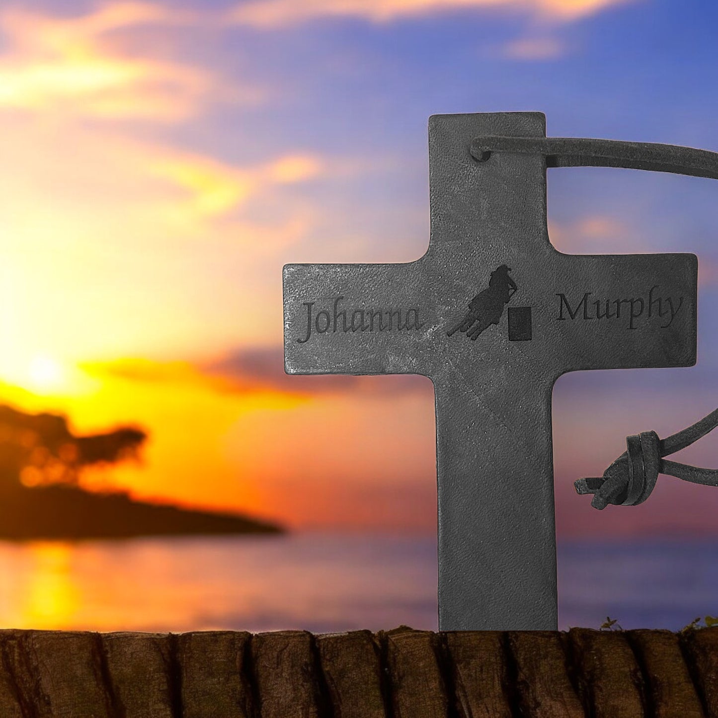 Personalized Laser Engraved Black Leather Cross Saddle Charm