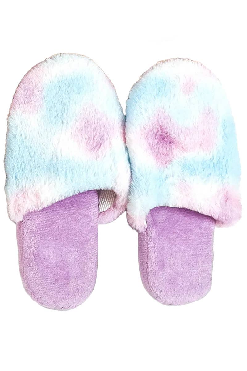 Tie Dye Pastel Fuzzy Fleece Foam Lounge Slippers