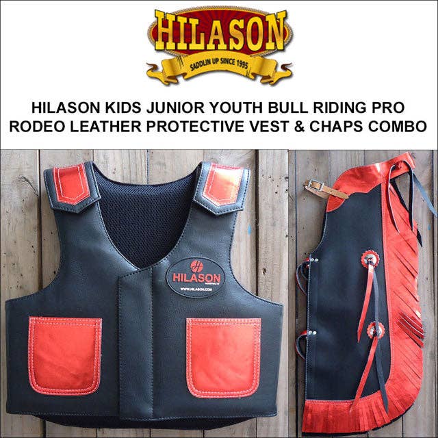 Bull Riding Vest Junior Youth Bull Pro Rodeo Leather Chaps