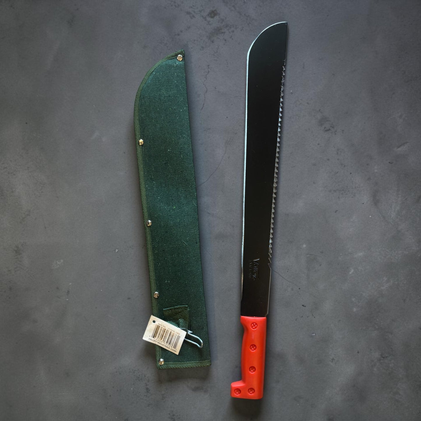 Valley Industries Machete Brush Knife w/ Green Sheath Red Handle 18" Blade