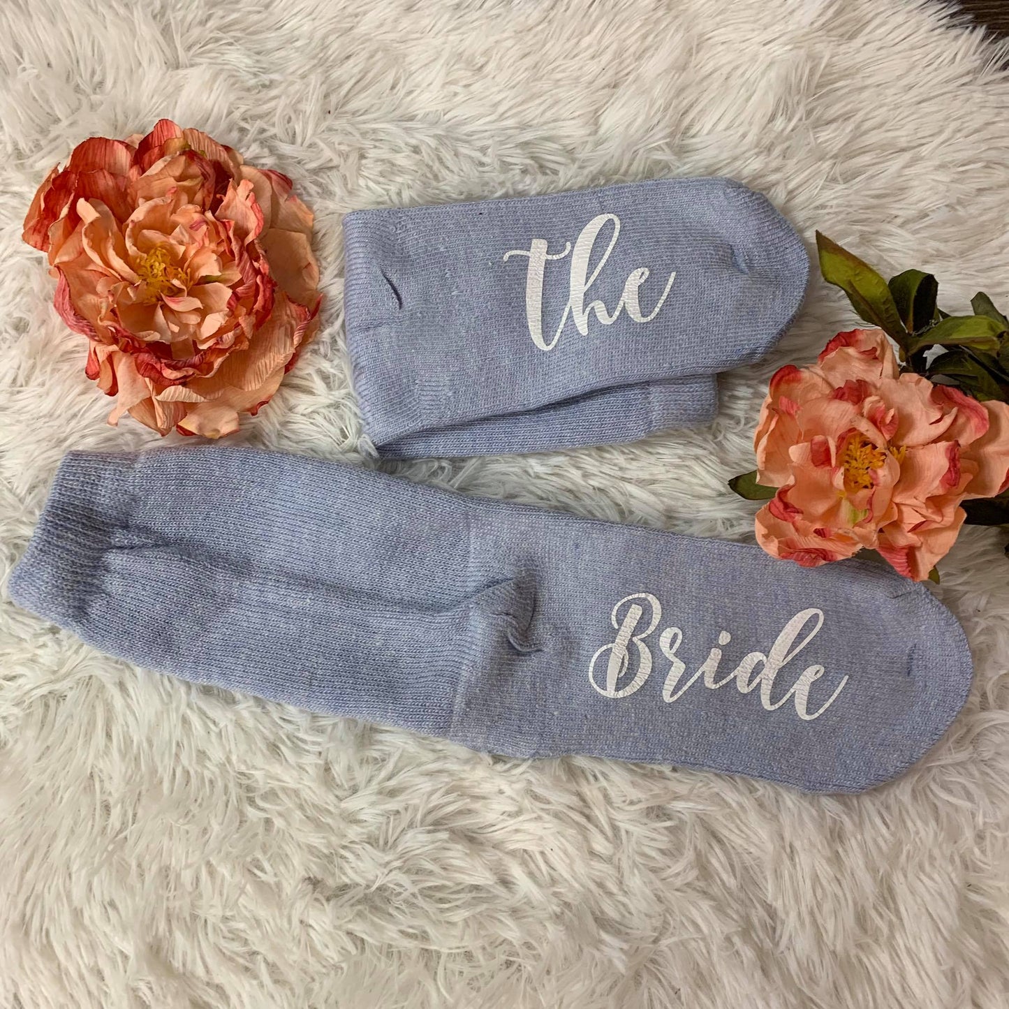 Clarabeth's Monogrammed bridal party custom designed hiking boot style socks make the perfect gift idea for your entire wedding party