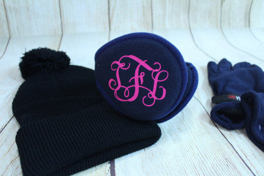 Our Monogrammed ear muffs make the perfect gift for anyone. Customized with your initials and design style. These are soft and warm yet comfortable to wear. ClaraBeth's monogrammed gifts for all occasions
