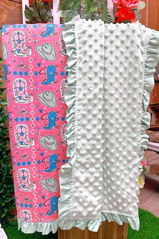 COWGIRL & BOOTS & HAT PRINTED BABY BLANKET (35" BY 35")