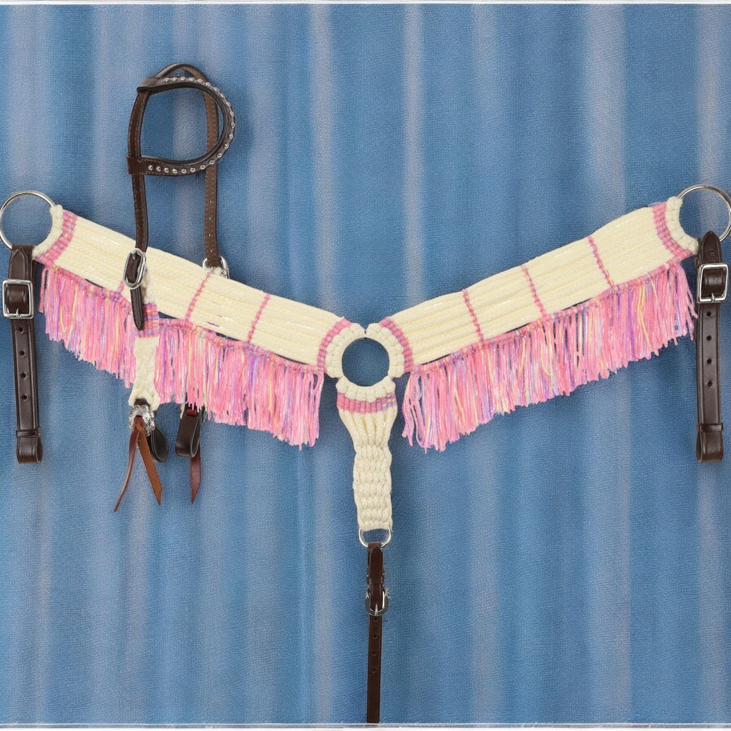 Frosted Pink Mohair Single Ear Headstall & Breast Collar Set