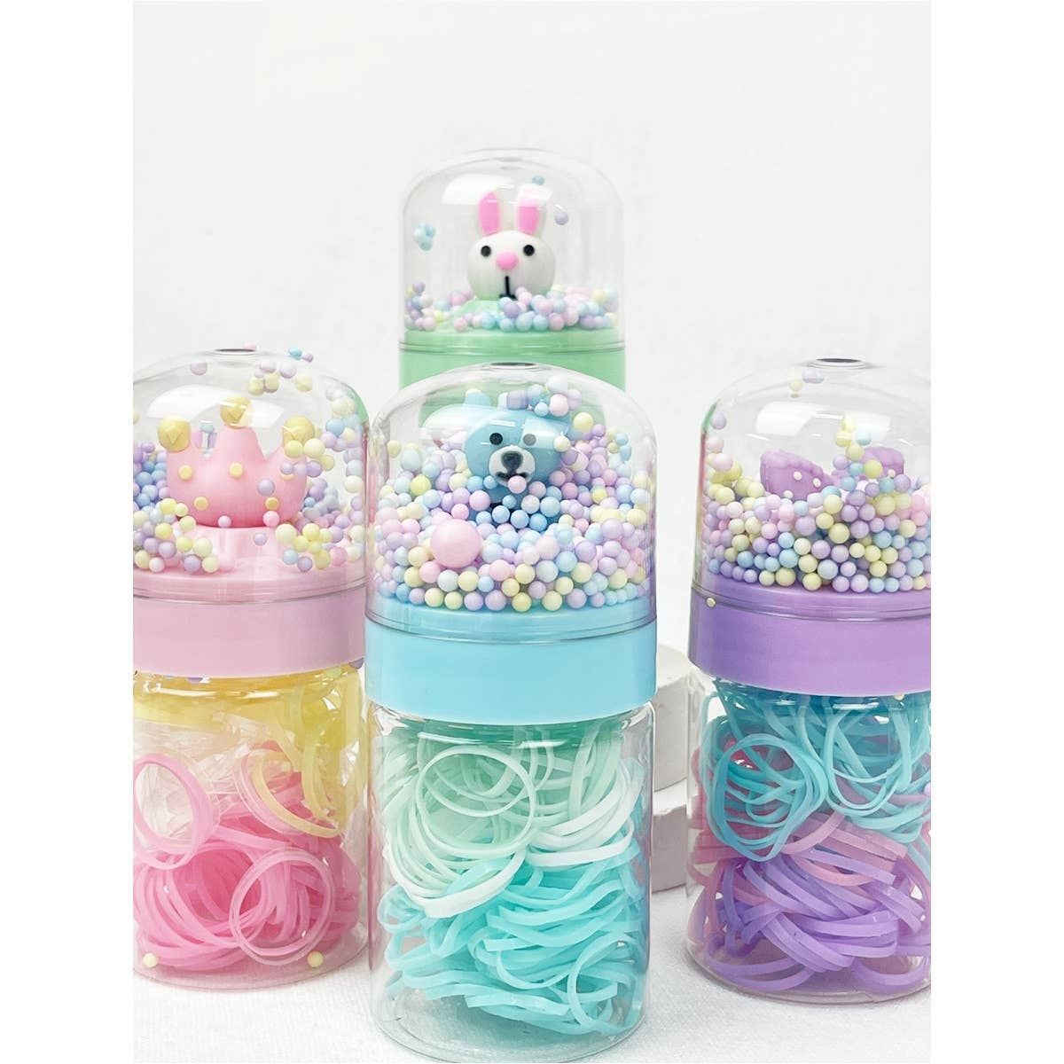 Cartoon bottle Cylinder Hair Tie holders Set
