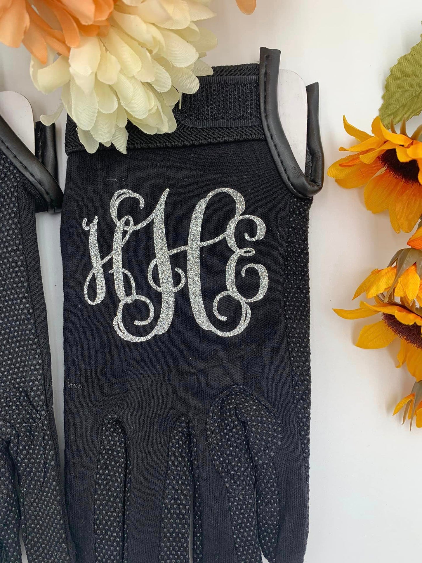 Monogrammed Black Riding Gloves for Equestrians