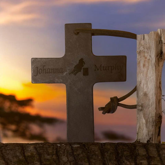 Personalized Laser Engraved Black Leather Cross Saddle Charm