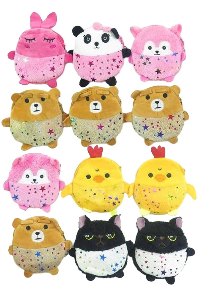 Animal Fuzzy Plush Zippered Coin Pouch Bag