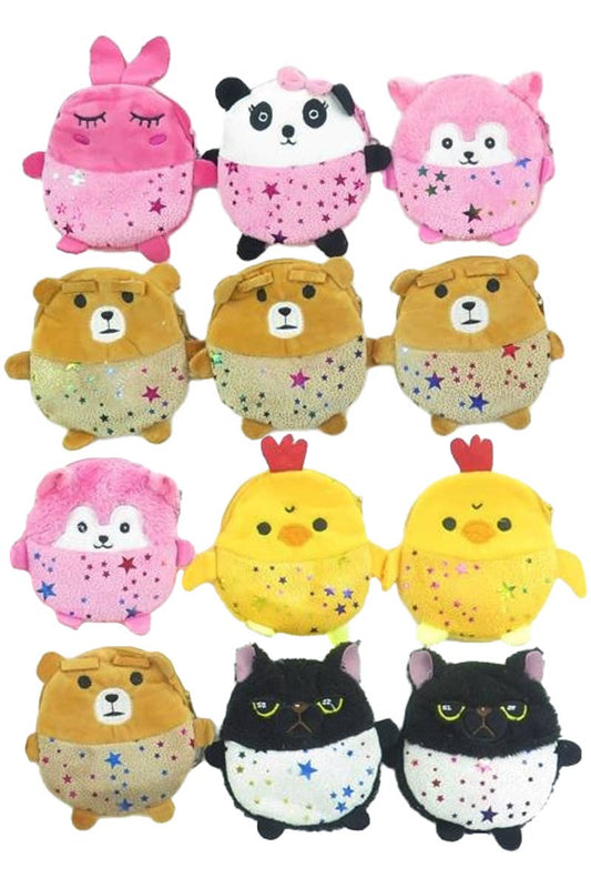 Animal Fuzzy Plush Zippered Coin Pouch Bag