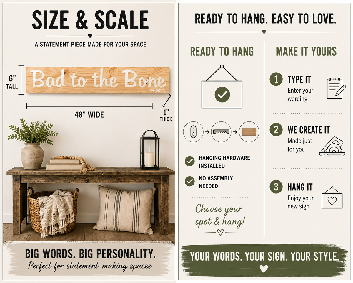 Customizable Wood Sign – Rustic Farmhouse Wall Decor for Weddings, Pet Spaces, Man Caves