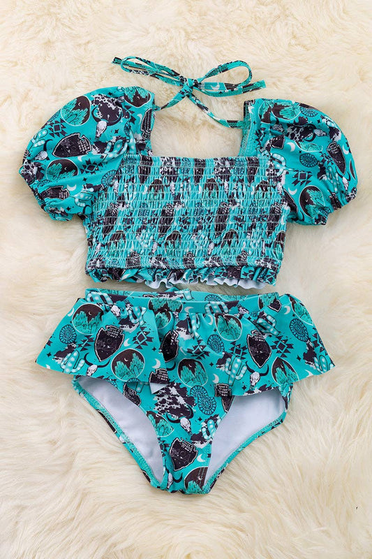 Old west Smocked swim set for girls