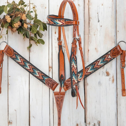 Shockwave Browband Western Tack Headstall and Breast collar Set – Non-Personalized