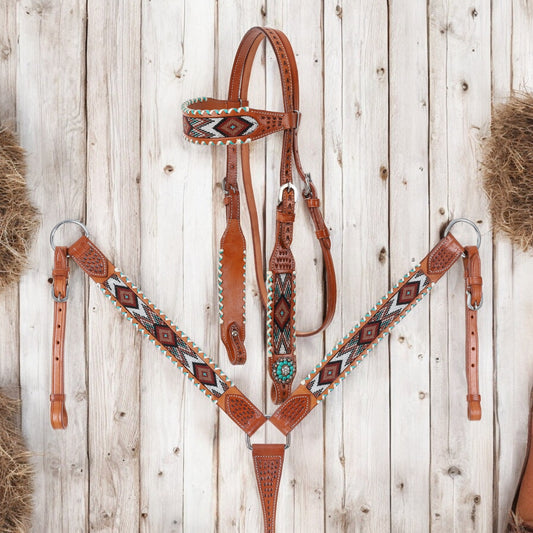 Kaleidoscope Browband Western Tack Headstall and Breast collar Set