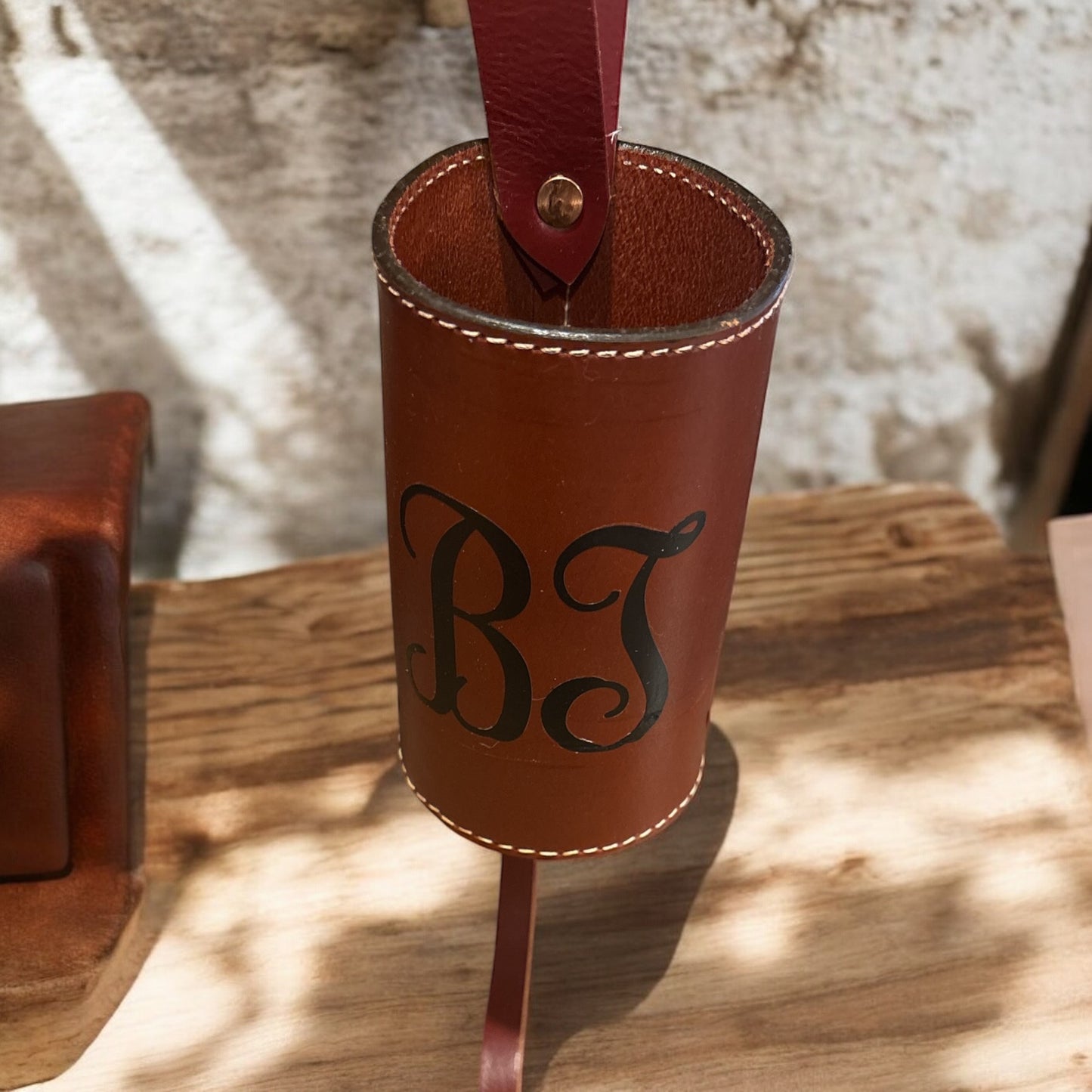 Custom Western Saddle Drink Holder, Leather Bottle Holder for western trail riding, custom monogram