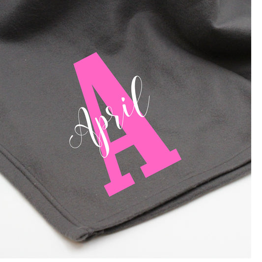 PERSONALIZED FLEECE STADIUM BLANKET WITH LARGE LETTER INITIAL AND NAME