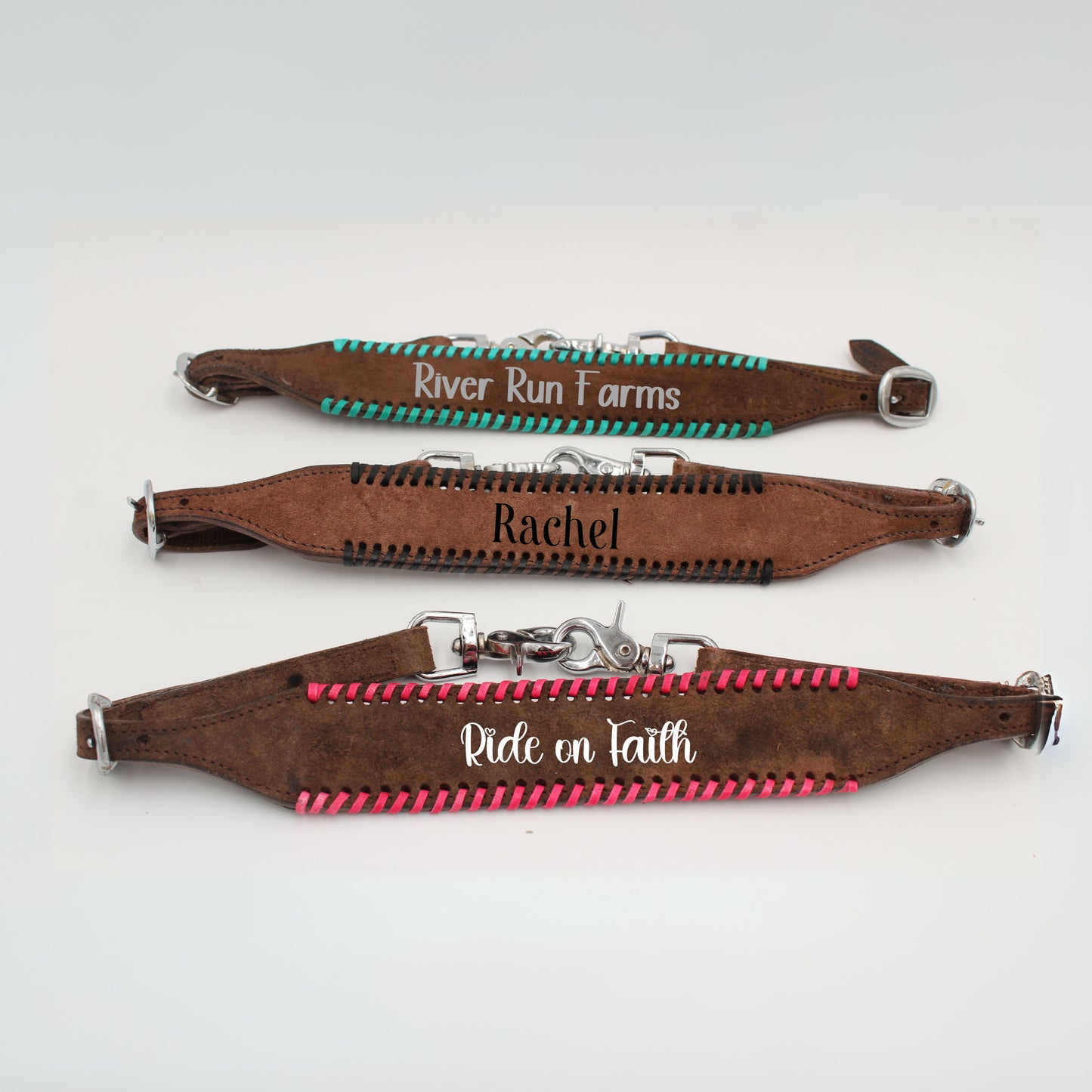 Personalized Rough Out Chocolate wither strap with rawhide lacing