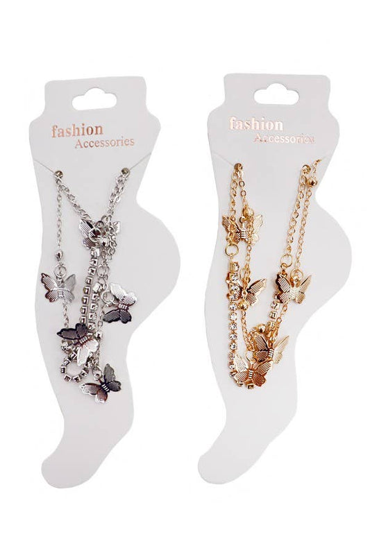 Butterfly Gold & Silver Chain Dangle Anklet