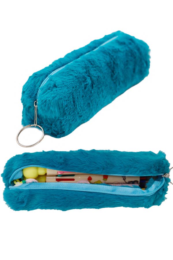Fluffy Faux Fur Zippered Pencil Case Makeup Cosmetic Pouch