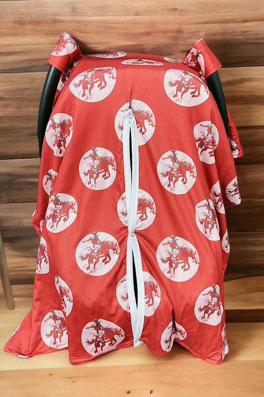 Red horse rider printed car seat cover.