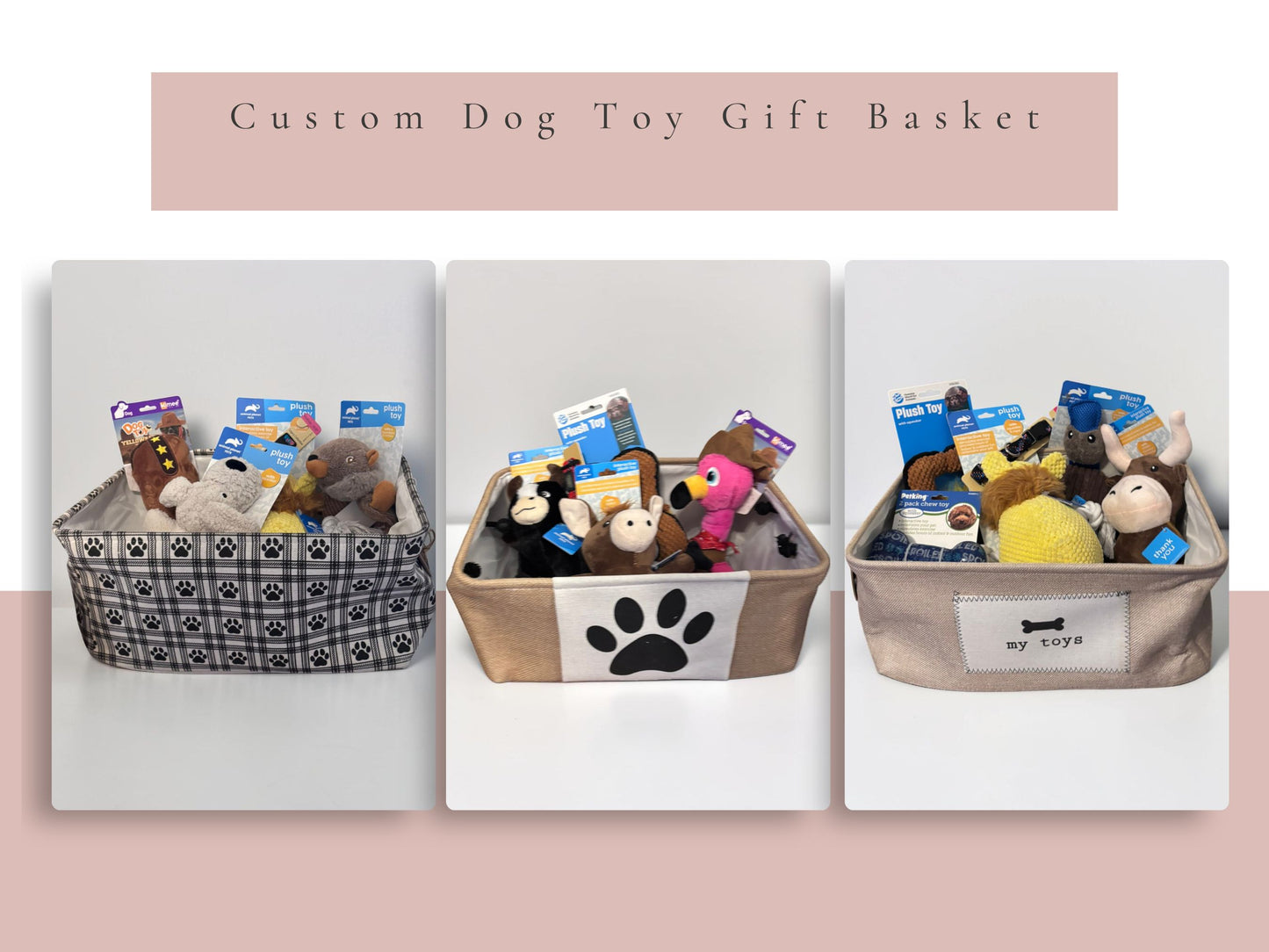 Personalized Dog Toy Storage Basket with Name, Custom Pet Gift Basket, Build Your Own Puppy Gift Bin
