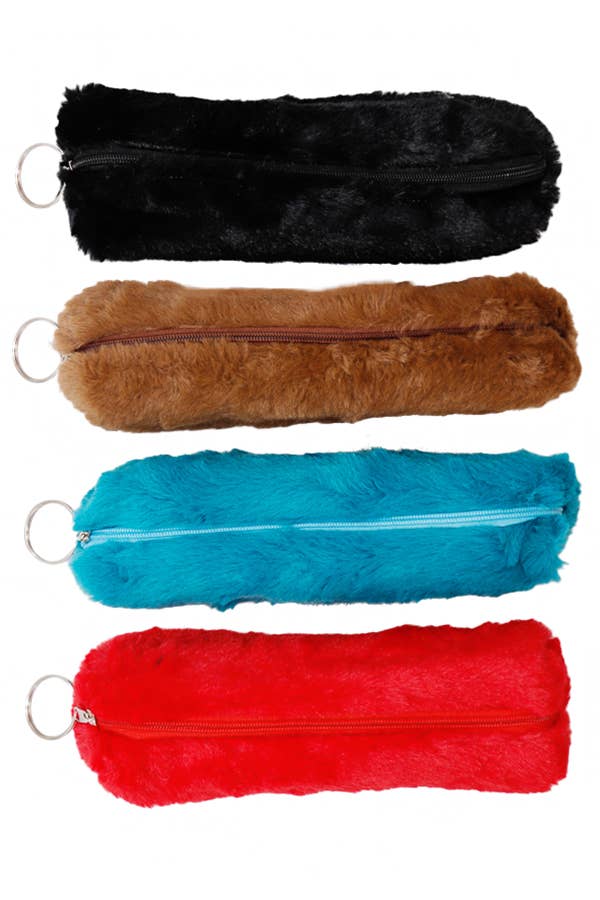 Fluffy Faux Fur Zippered Pencil Case Makeup Cosmetic Pouch