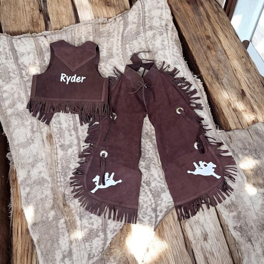 Childrens Cowboy Chaps and Vest Set, Personalized, Bronc Rider