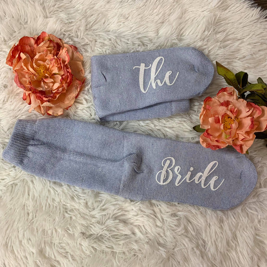 Clarabeth's Monogrammed bridal party custom designed hiking boot style socks make the perfect gift idea for your entire wedding party