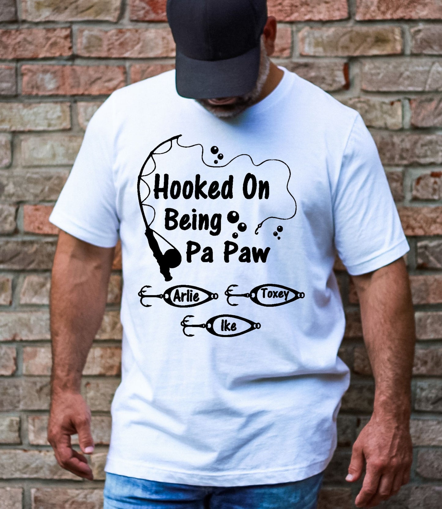 Hooked On Being Grandpa Custom Shirt- Add Grandkids Names