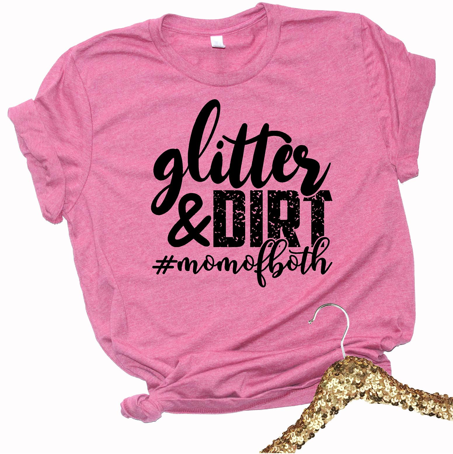 Glitter and Dirt Momofboth Mom Shirt, Mothers Day Graphic Tee, T-shirt Berry Color | Clarabeths